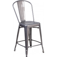 Flash Furniture XU-DG-TP001B-24-GG 24" High Indoor Counter Height Stool with Back in Clear